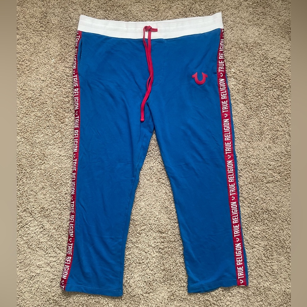 True Religion Blue Red Men’s Straight Leg Sweatpants Size 3XL